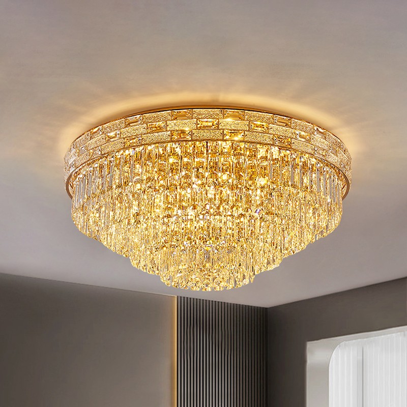 Crystal Ceiling Light - Round Fabric Shade